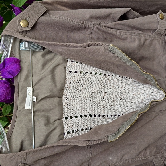 DEMOCRACY EUC Army Green jacket w Beige crochet back panel SZ. 2X - Picture 6 of 11